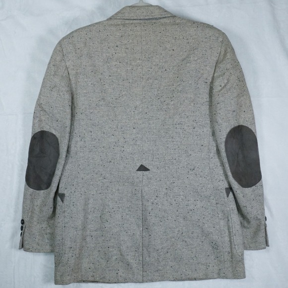Vintage Tweed Blazer 40R-42R Gray Herringbone Elbow Patch Union Made Academia - Picture 9 of 16